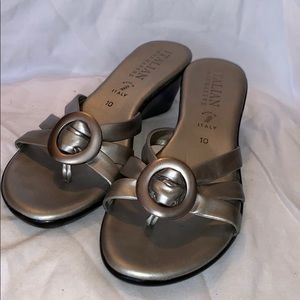 Italian Silver Heeled Sandals (silver, size 10)